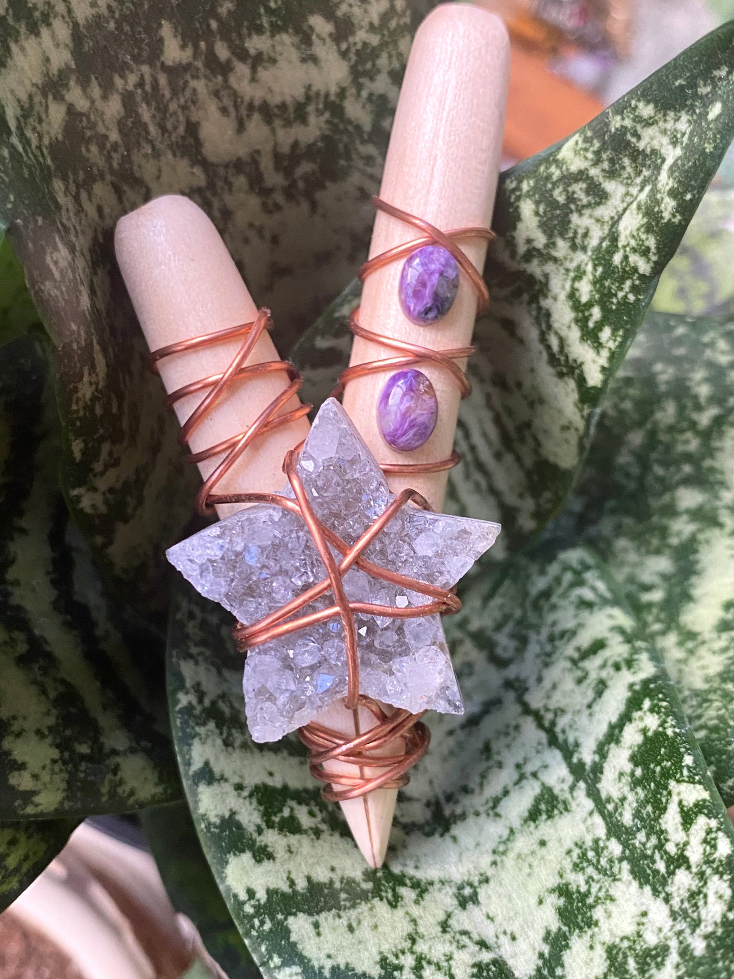 Purple Dream Kuripe- Amethyst Druzy Star & Charoite
