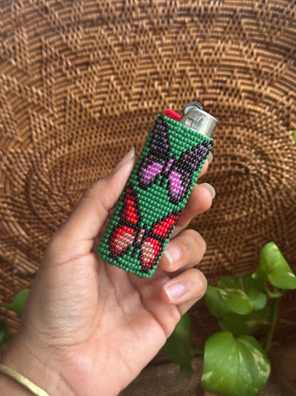 ⫷ Butterflies (green) ⫸ Beaded Lighter Case
