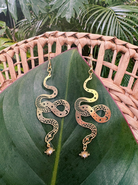 Snake & Gems Brass Earrings