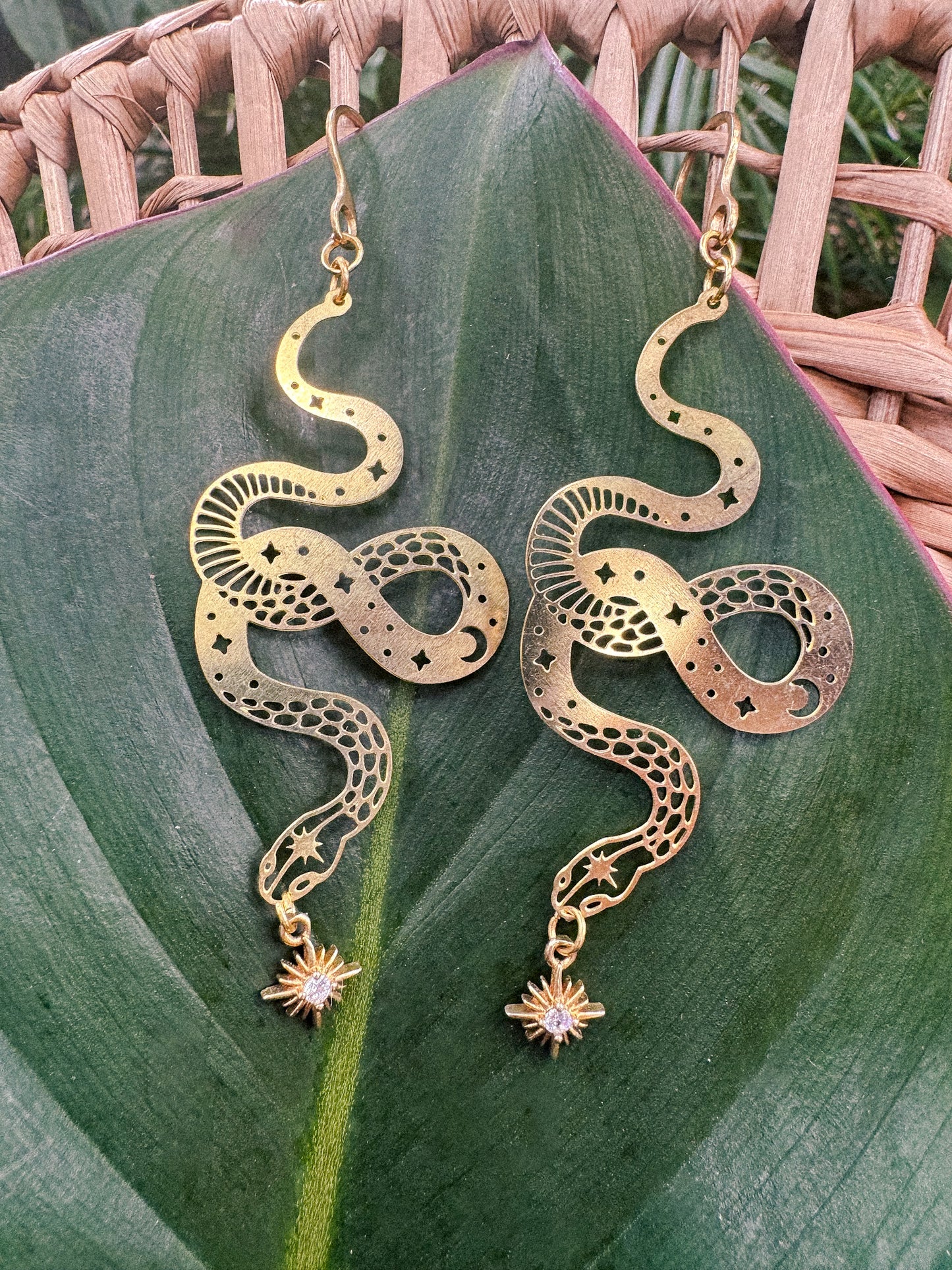Snake & Gems Brass Earrings