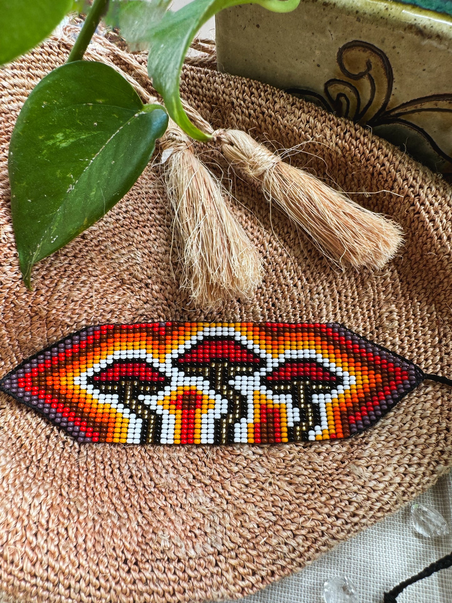 Beaded Mushroom Bracelet (gold & red)