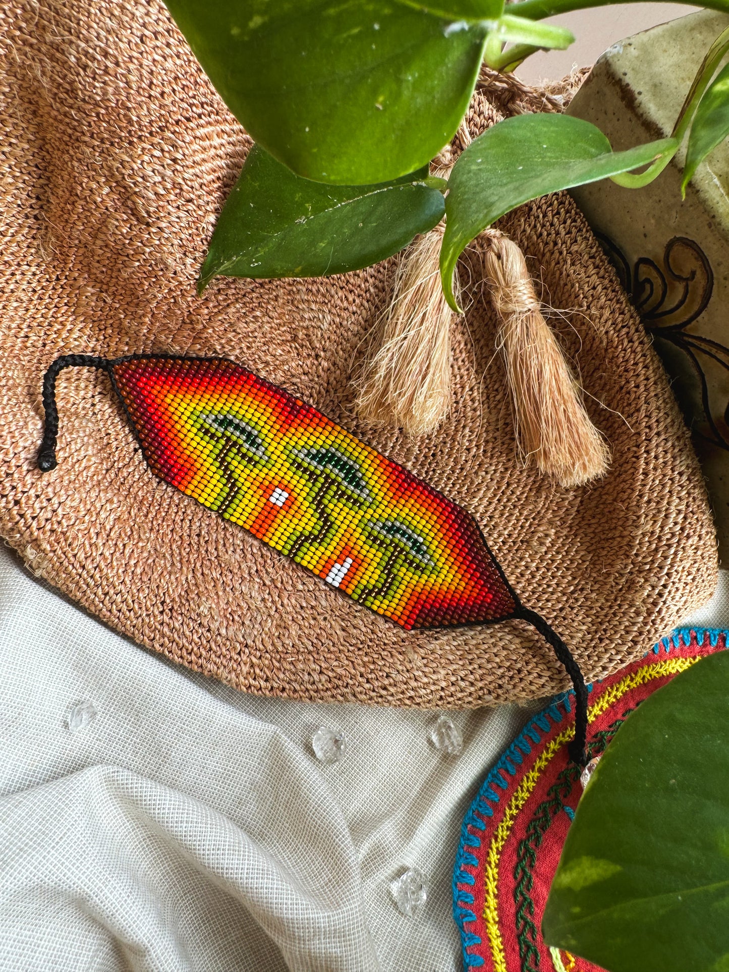 Beaded Mushroom Bracelet (yellow & green)