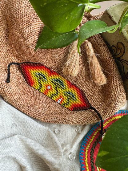 Beaded Mushroom Bracelet (yellow & green)
