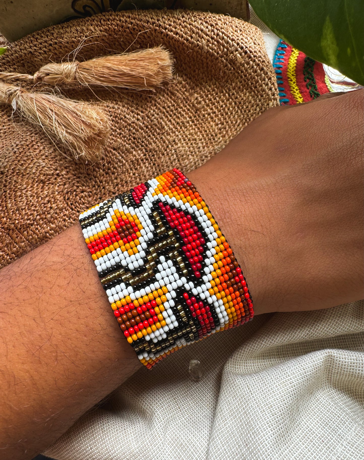 Beaded Mushroom Bracelet (gold & red)