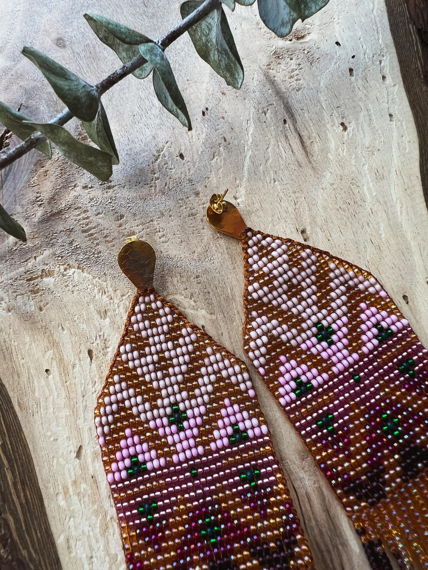 ༶ Maiz (Corn) Symbol Beaded Earrings༶ Inga Tribe, Colombia