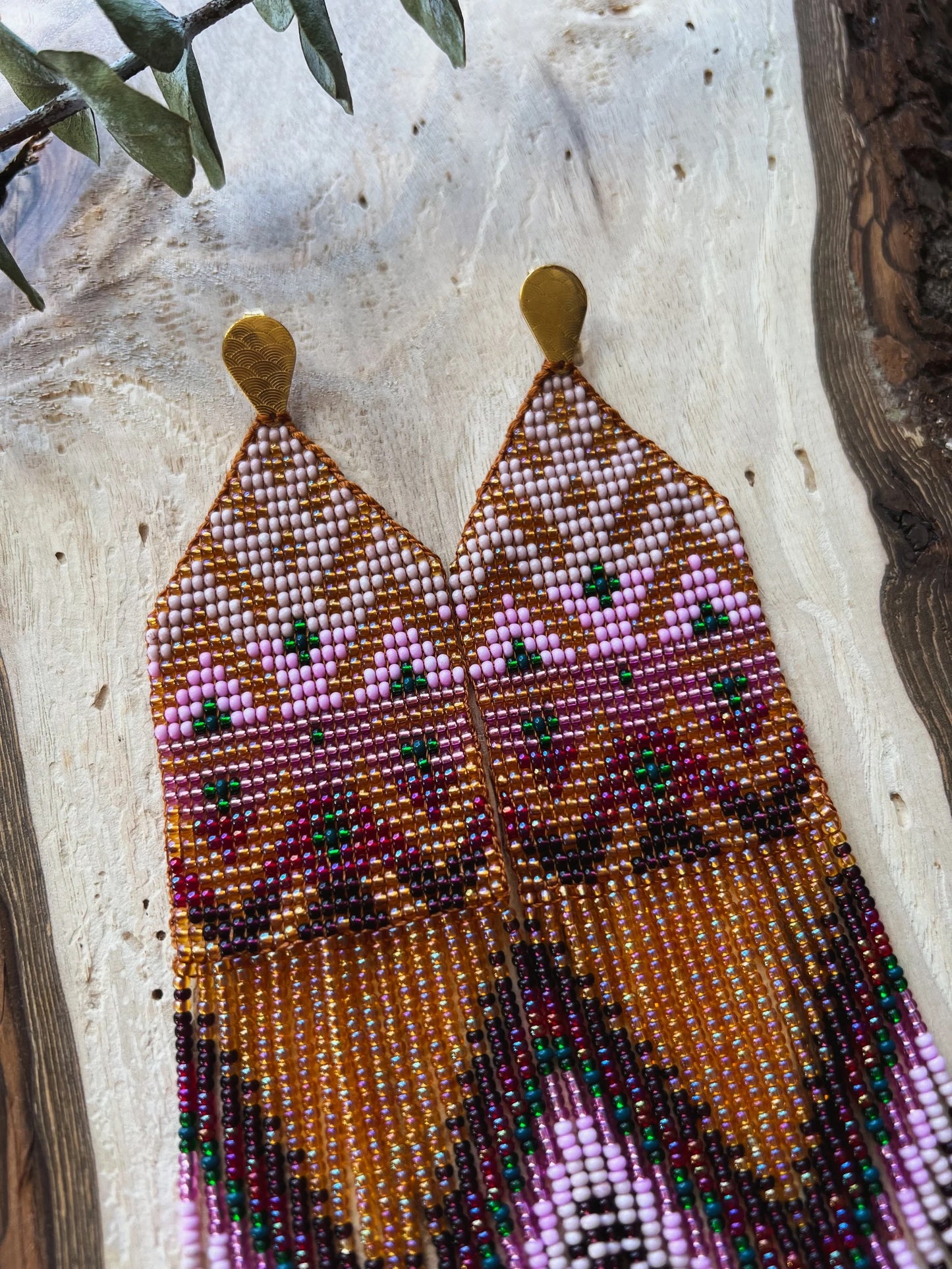 ༶ Maiz (Corn) Symbol Beaded Earrings༶ Inga Tribe, Colombia