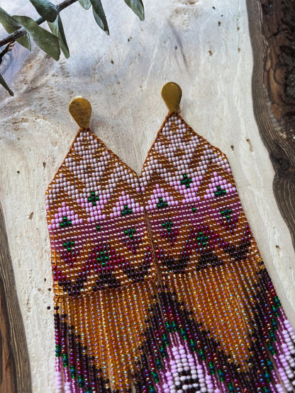 ༶ Maiz (Corn) Symbol Beaded Earrings༶ Inga Tribe, Colombia